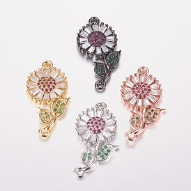 Brass Micro Pave Cubic Zirconia Links, Flower, Colorful