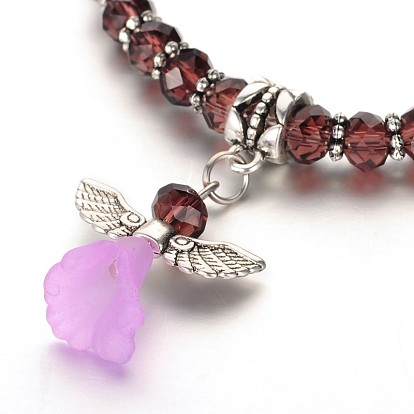 Verre d'ange perles bracelets acryliques, avec des perles en alliage de style tibétain, belle robe de mariée ange dangle, 48mm