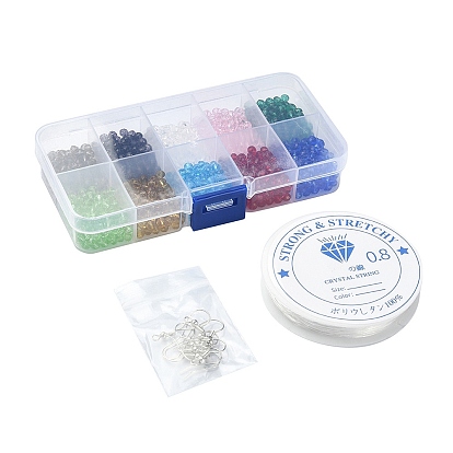 Kit de fabricación de pulseras de aretes de bricolaje, incluyendo cuentas de vidrio rondelle, Ganchos del pendientes de latón, hilo elástico