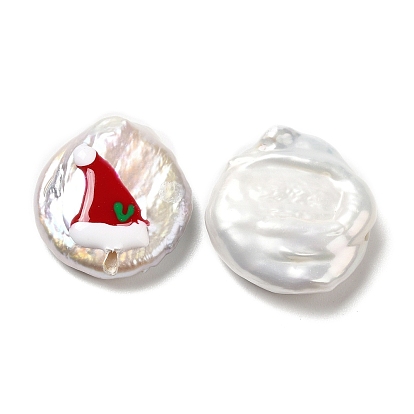 Perlas keshi naturales de estilo barroco, cuentas temáticas navideñas con esmalte, plano y redondo, color de concha