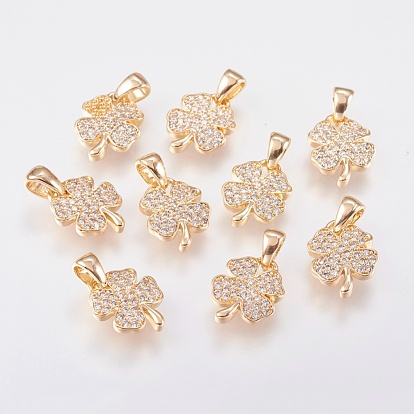 Brass Micro Pave Cubic Zirconia Charms, Clover