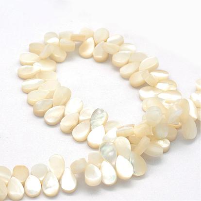 Natural Sea Shell Beads, Drop, 9x6x2~3mm, Hole: 1mm