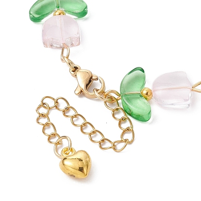 Bracelets de perles de fleurs en verre, avec 304 inoxydable chaînes en acier