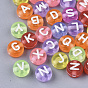 Transparent Acrylic Beads, Horizontal Hole, Flat Round with Random Initial Letter