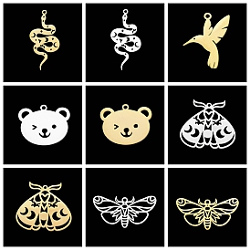 201 Stainless Steel Pendants, Animal Charms, Bird/Snake/Bear/Bee/Butterfly Charms