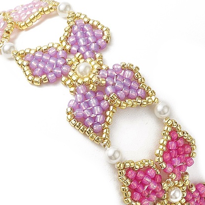 Bracelet fleur en perles de rocailles de verre avec perle coquillage ronde, 304 bijoux fermoir mousqueton en acier inoxydable pour femmes