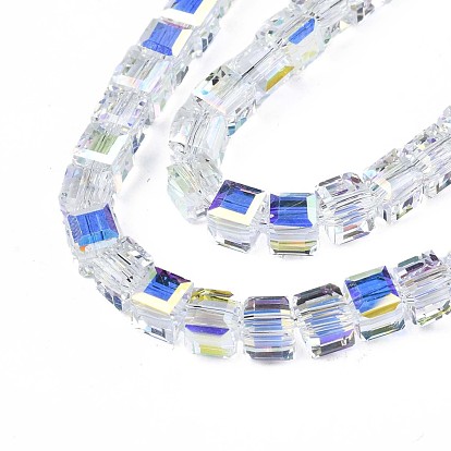 Plaquent verre transparent perles brins, de couleur plaquée ab , facette, cube