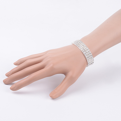 4 fila pulseras de diamantes de imitación de bronce tramo, el color plateado de plata, 15x50 mm