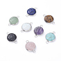 Gemstone Links Connectors, with Platinum Tone Brass Cabochon Connector Settings, Flat Round with Tree