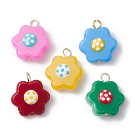 Glass Enamel Pendants, with 304 Stainless Steel Loops, Flower Charms