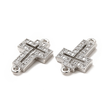 Breloques de connecteur en laiton micro pavé de zircone cubique transparente, liens croisés religieux