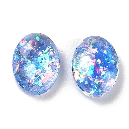 Resin Imitation Opal Cabochons, Single Face Faceted, Oval