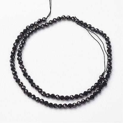 Natural Black Spinel Bead Strands, Faceted, Round