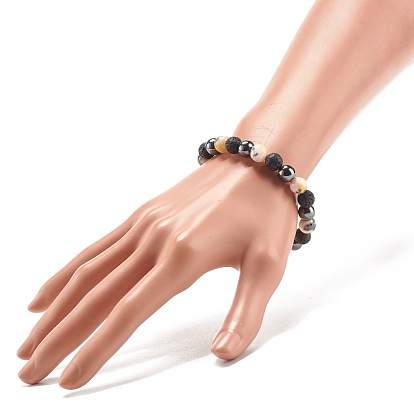 Gemstone & Lava Rock & Synthetic Hematite Round Beaded Stretch Bracelet, Essential Oil Gemstone Jewelry for Women