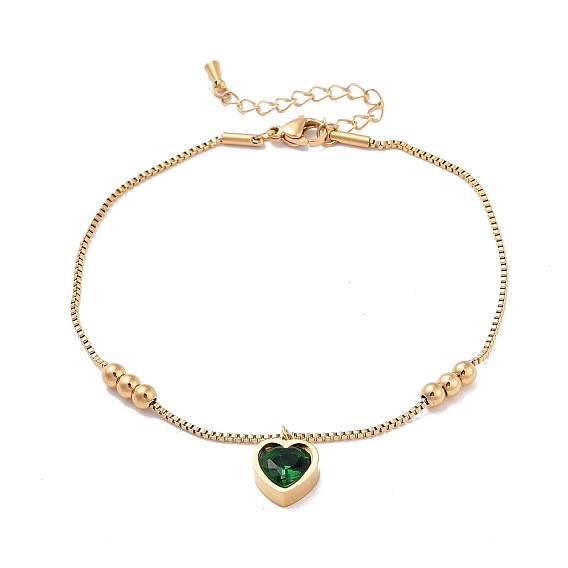 Стеклянный браслет в виде сердца с цепочками-коробками, золотые украшения 304 из нержавеющей стали для женщин
