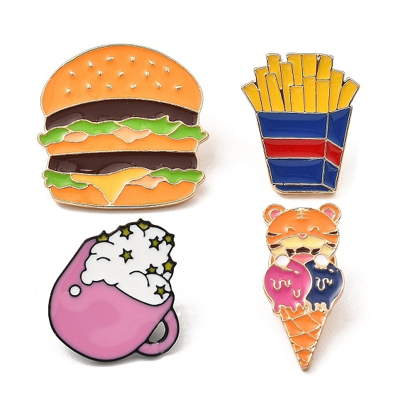 Épingles en émail chips/crème glacée/hamburger, insigne en alliage d'or clair pour vêtements de sac à dos