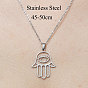 201 Stainless Steel Hollow Hamsa Hand with Eye Pendant Necklace