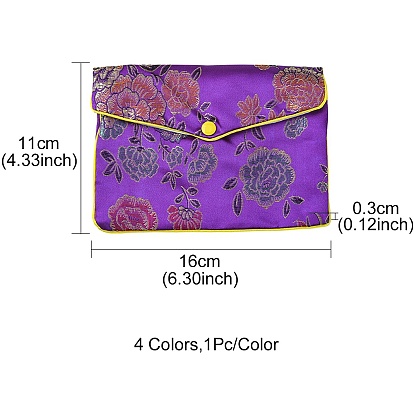 Tissu de broderie florale rectangle pochettes, sacs de rangement de bijoux