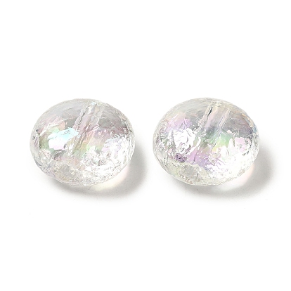 Transparent UV Plating Rainbow Iridescent Acrylic Beads, Flat Round