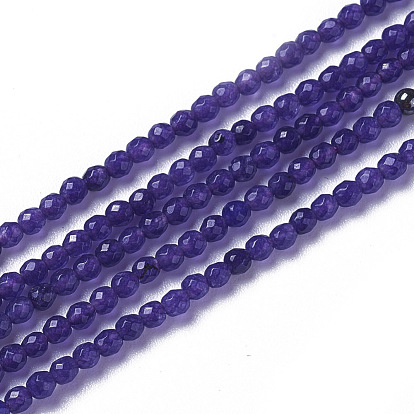 Natural Jade Beads Strands, Faceted, Round
