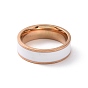 Enamel Grooved Line Finger Ring, Rose Gold 201 Stainless Steel Jewelry for Women