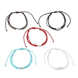 Bracelet multibrins cordons polyester cirés, bracelet réglable à maillons croisés en alliage de style tibétain
