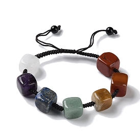 Square Natural Mixed Gemstone Braided Bead Bracelets, Chakra Theme Adjustable Bracelet