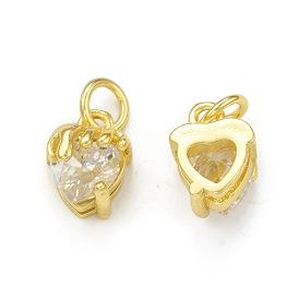 Rack Plating Brass Cubic Zirconia Charms, with Jump Ring, Cadmium Free & Lead Free, Long-Lasting Plated, Real 18K Gold Plated, Heart Charm
