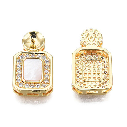 Brass Micro Pave Cubic Zirconia Peg Bails, Real 18K Gold Plated, Nickel Free, Rectangle