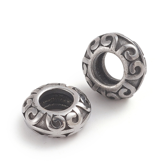 304 Stainless Steel Beads, Large Hole Beads, Rondelle