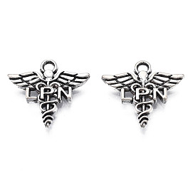 Tibetan Style Alloy LPN Caduceus Medical Symbol Charms, Cadmium Free & Lead Free, Wing with Snake