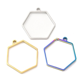 304 Stainless Steel Open Back Bezel Hexagon Pendants, For DIY UV Resin, Epoxy Resin, Pressed Flower Jewelry
