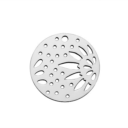 201 Stainless Steel Pendants, Flat Round with Flower