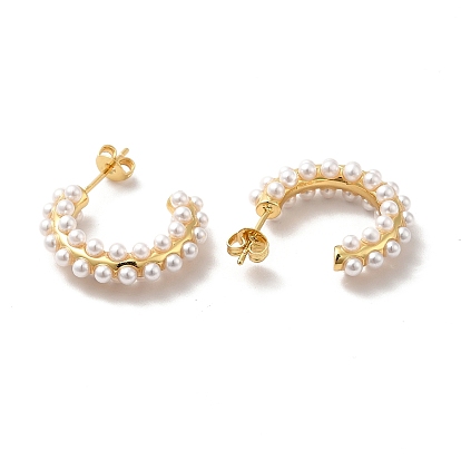 Aretes en forma de C con cuentas de perlas abs, Pendientes de medio aro de latón chapado en oro real 18k para mujer
