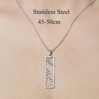 201 Stainless Steel Hollow Sun & Wave Pendant Necklace