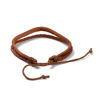 Multi-strand Bracelets, Stackable Bracelets, with Imitation Leather, Waxed Cotton Cord, Wooden Bead, Hemp Rope and Coconut Shell