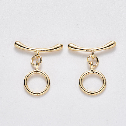Brass Toggle Clasps, with Jump Rings, Nickel Free, Real 18K Gold Plated
