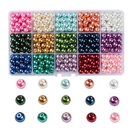 15 couleurs de perles de verre, nacré, ronde