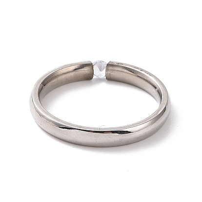 Anillo de dedo delgado simple de diamantes de imitación de cristal, 201 joyas de acero inoxidable para mujer
