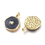 Brass Enamel Pendants, Flat Round with Star Pattern, Golden