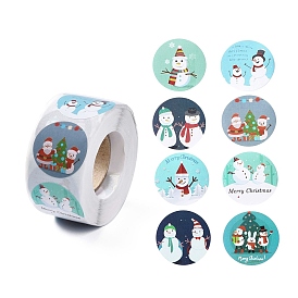 8 Patterns Snowman Round Dot Self Adhesive Paper Stickers Roll, Christmas Decals for Party, Decorative Presents