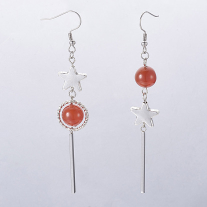 Natural Gemstone Dangle Earrings, with Alloy Star Beads and 304 Stainless Steel Findings