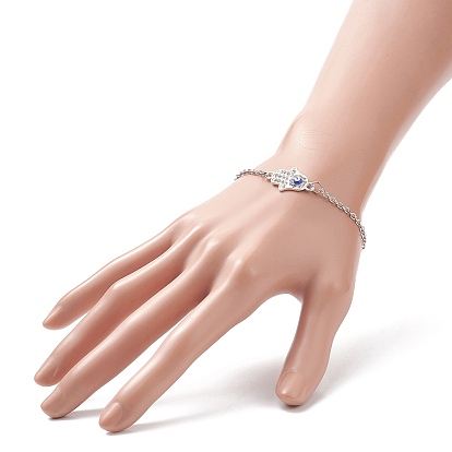 2 pcs 2 main de hamsa en strass de cristal de couleur avec bracelet à maillons mauvais œil, bijoux en alliage pour femmes
