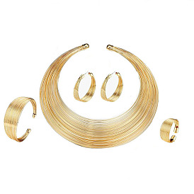 Stunning Alloy Multi-Strand Collar Necklace Set for Nigerian Brides - 4 Pieces