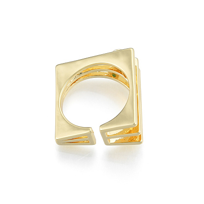Anillo de puño abierto de triple capa cuadrada de circonita cúbica, joyas de latón chapado en oro real 18k para mujer, sin níquel