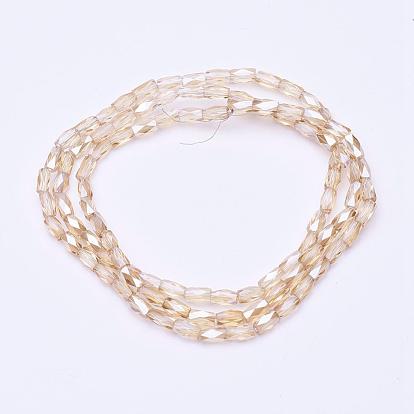 Electroplate Transparent Glass Beads Strands, Pear Luster Plated, Faceted, Column