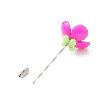 Acrylic Beaded Flower Lapel Pin, Brass Safety Pin Brooch for Suit Tuxedo Corsage Accessories