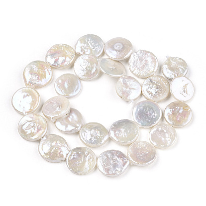Baroque Natural Keshi Pearl Beads Strands, Freshwater Pearl, Flat Round