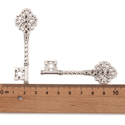 Configuraciones de las teclas de estilo tibetano colgante de diamantes de imitación, sin plomo y cadmio, 68x20.5x3 mm, agujero: 1 mm