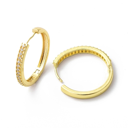 Clear Cubic Zirconia Hinged Hoop Earrings, Brass Jewelry for Women